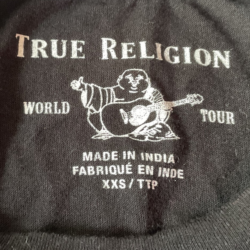 True Religion World Tour Fitted Baby Tee Black Rhinestone Logo size XXS - Picture 4 of 8